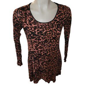 Kensie Pieces Leopard Print Long Sleeve Tunic Dress‎ M 100% Viscose mobwife